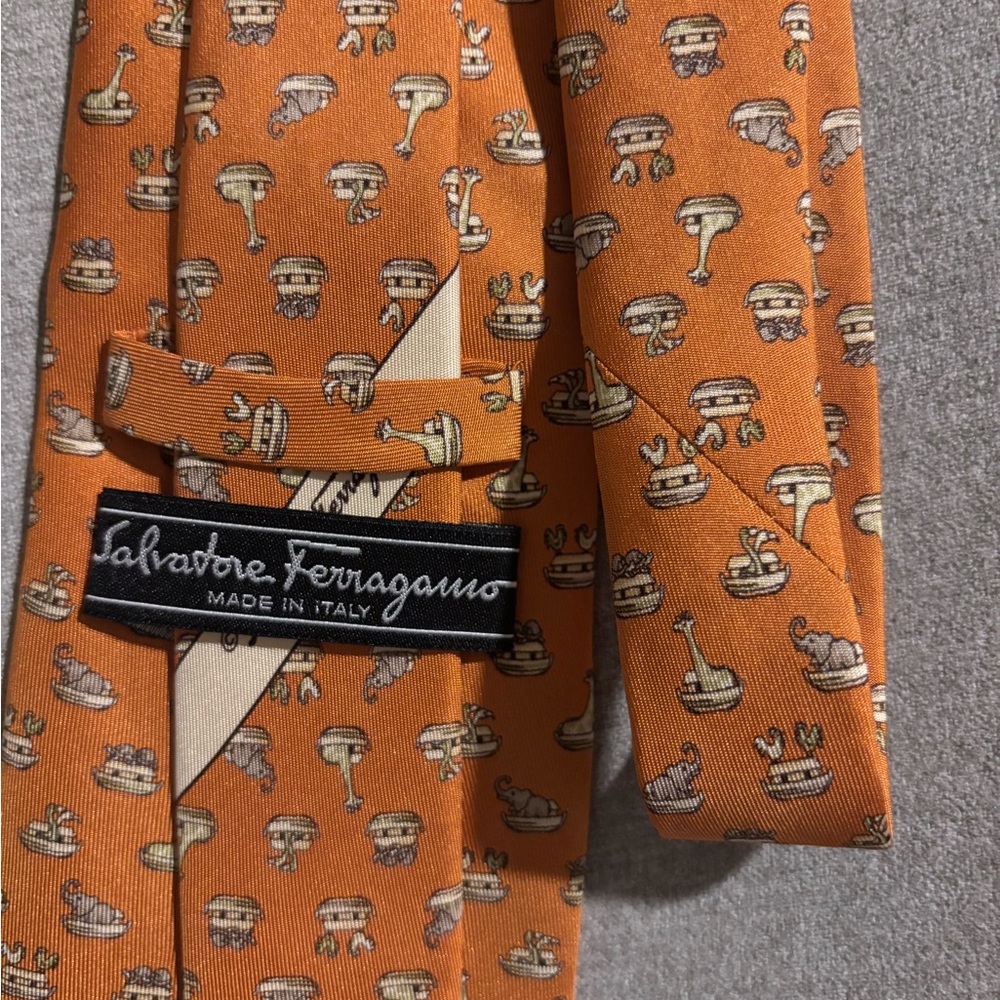 Salvatore Ferragamo Orange Tie with Cat Pattern